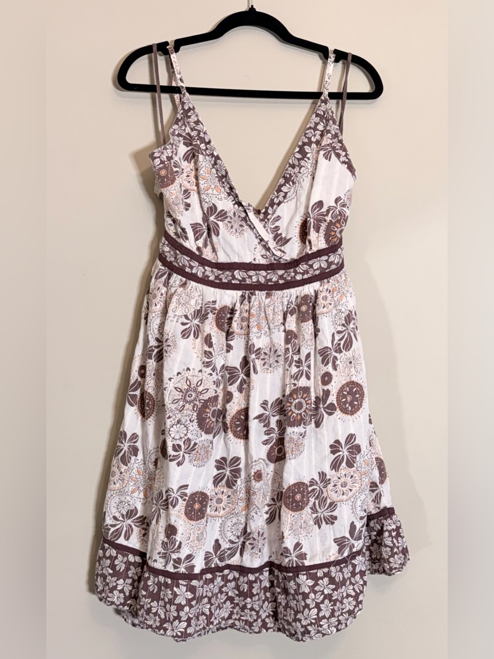 MKM Designs Brown Floral Boho Sundress Size 1W Tie Back Midi Dress